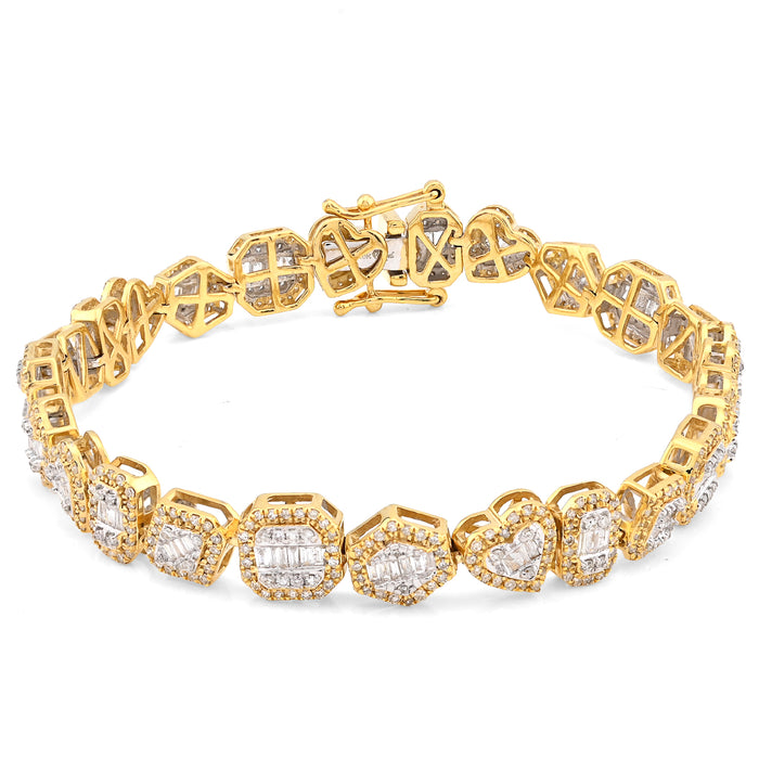 10K yellow Gold 2.33CT Natural Diamond Round/baguette Designer Bracelet 7.5MM Men Women 7"  — view 1