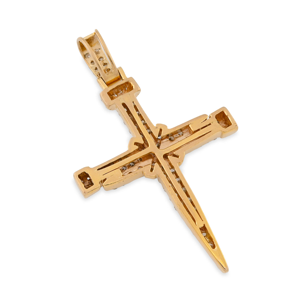 10K Yellow Gold 1.5CT Nail Cross Pendant Natural Diamond Men Women Charm 49.5MM — view 5