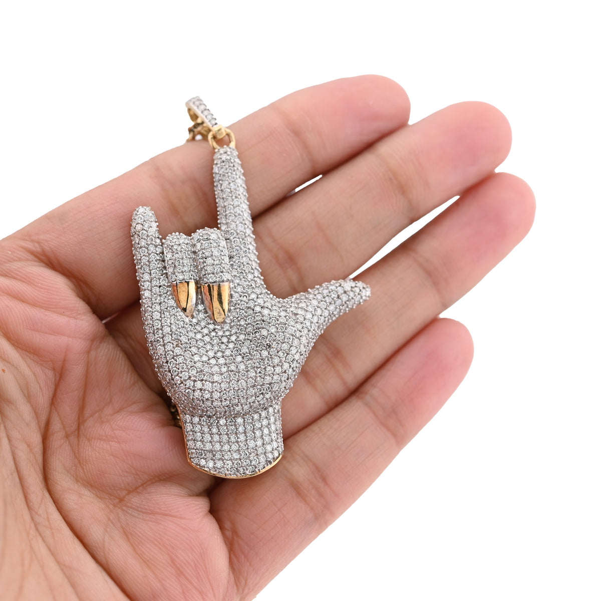 10K Yellow Gold "I LOVE YOU" Sign 3.05CT Natural Diamond Pendant Men Women Charm — view 4