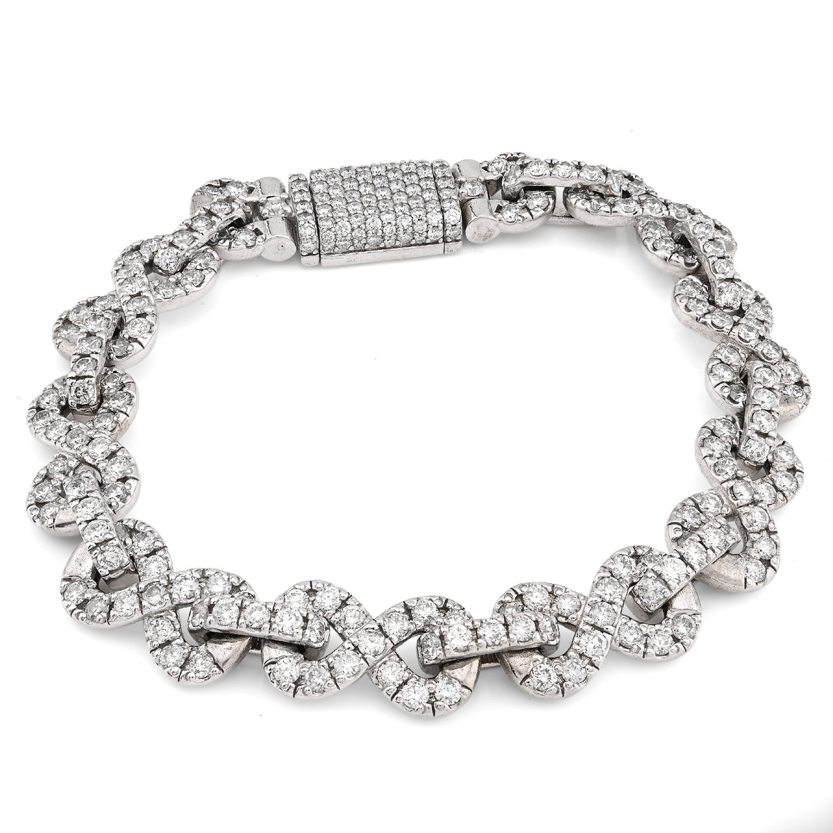 10K White Gold 12.5CT Natural Diamond Infinity Link 11MM Men 51.1g Bracelet 8" — view 1
