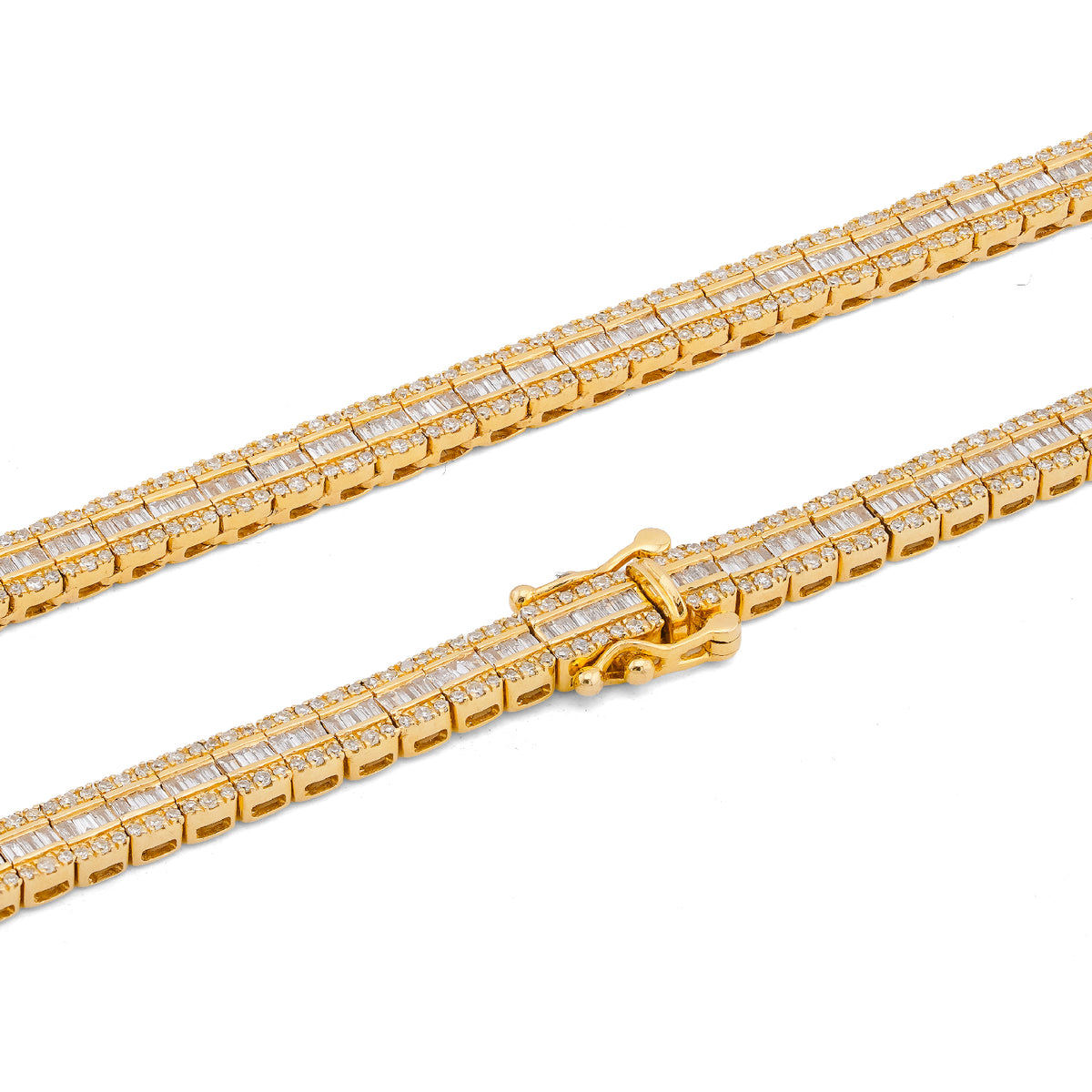 10K Yellow Gold 6.5CT Centre Row Baguette Natural Diamond 4MM Tennis Chain 22"  Men Women Tennis Chain — view 9