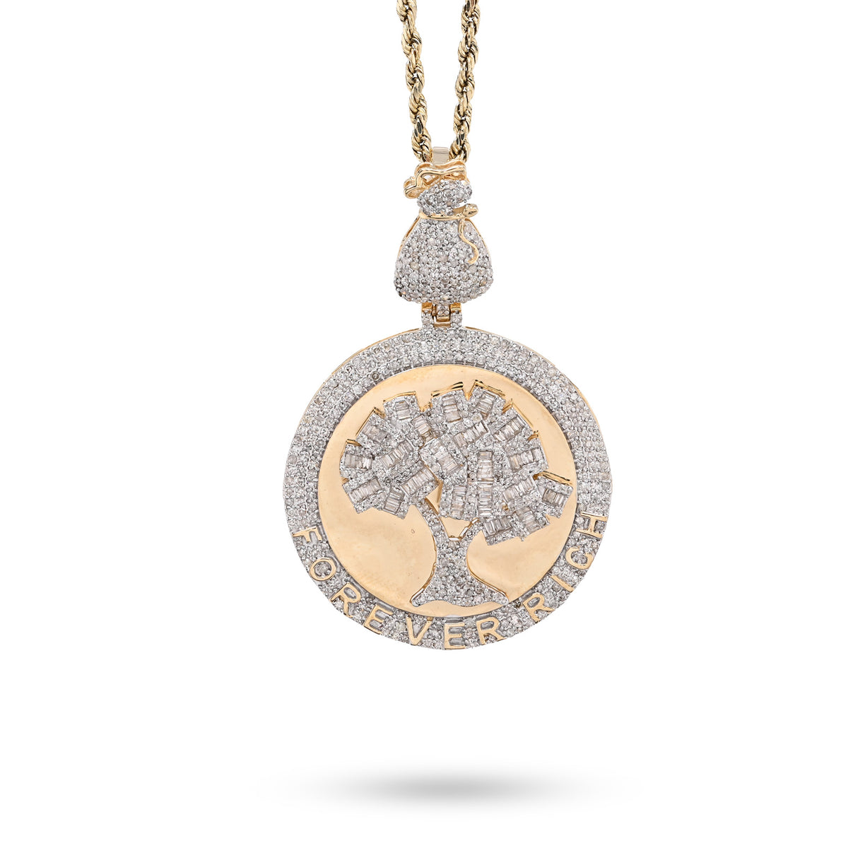 10K yellow Gold 3.50 CT Natural Diamond Round/Baguette "Forever Rich" $ Tree Pendant 15.4 g Charm — view 8