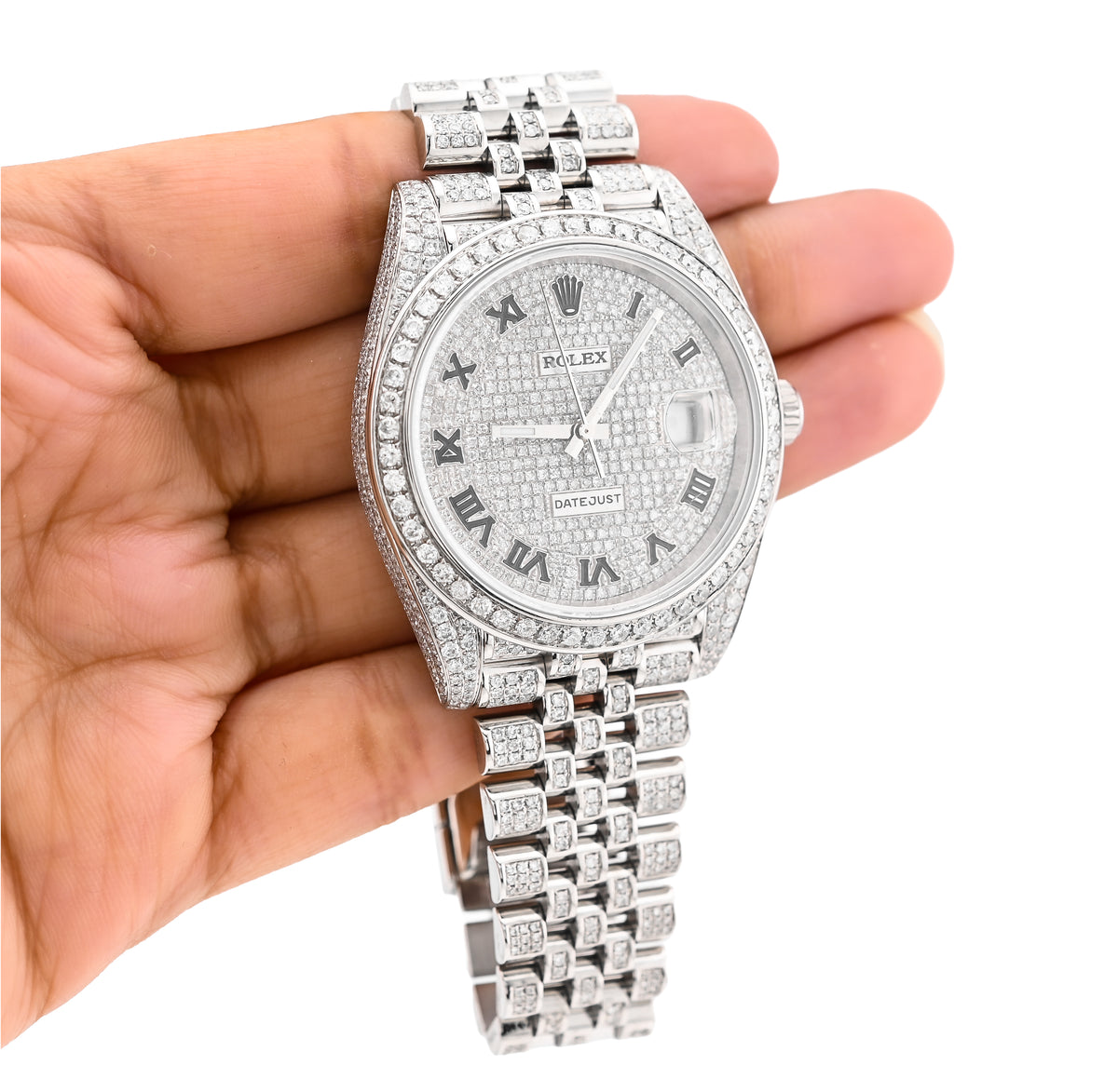 41MM Rolex DJ Natural Diamond 18CT Bussdown Single Row Bezel Roman Dial Jubilee Band — view 6