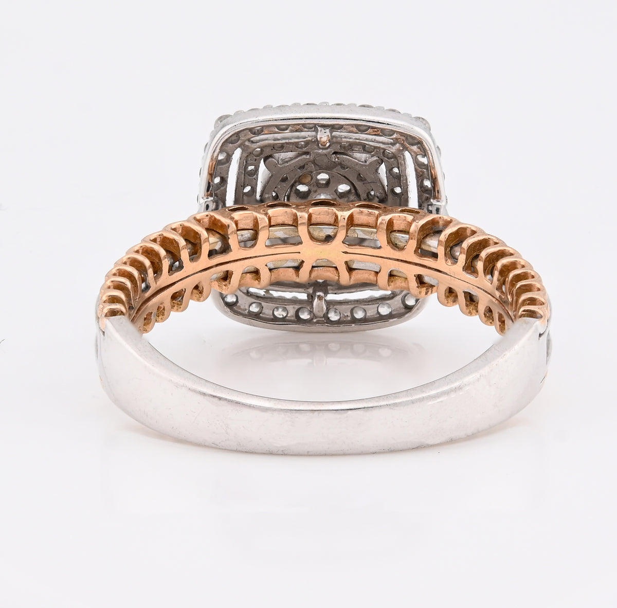 14K Rose/White Gold 2.65CT Natural Diamond Square Shape Cluster Flower Women RIng — view 3