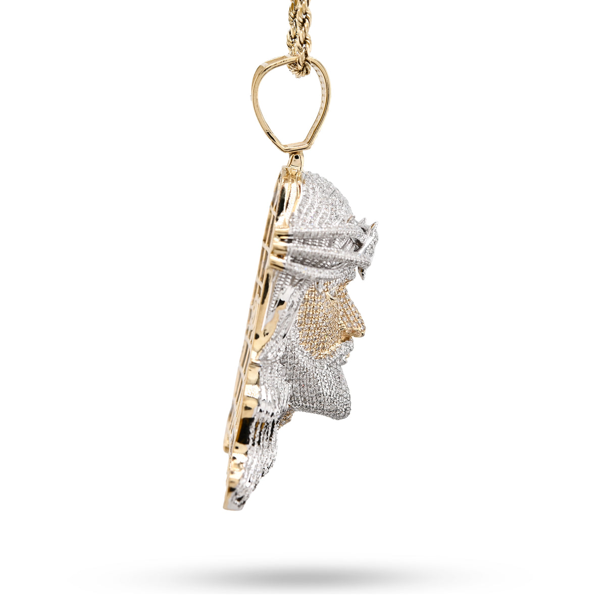 10K Yellow Gold 3.75 CT Natural Diamond Jesus Head  Pendant Religious Men Charm — view 7