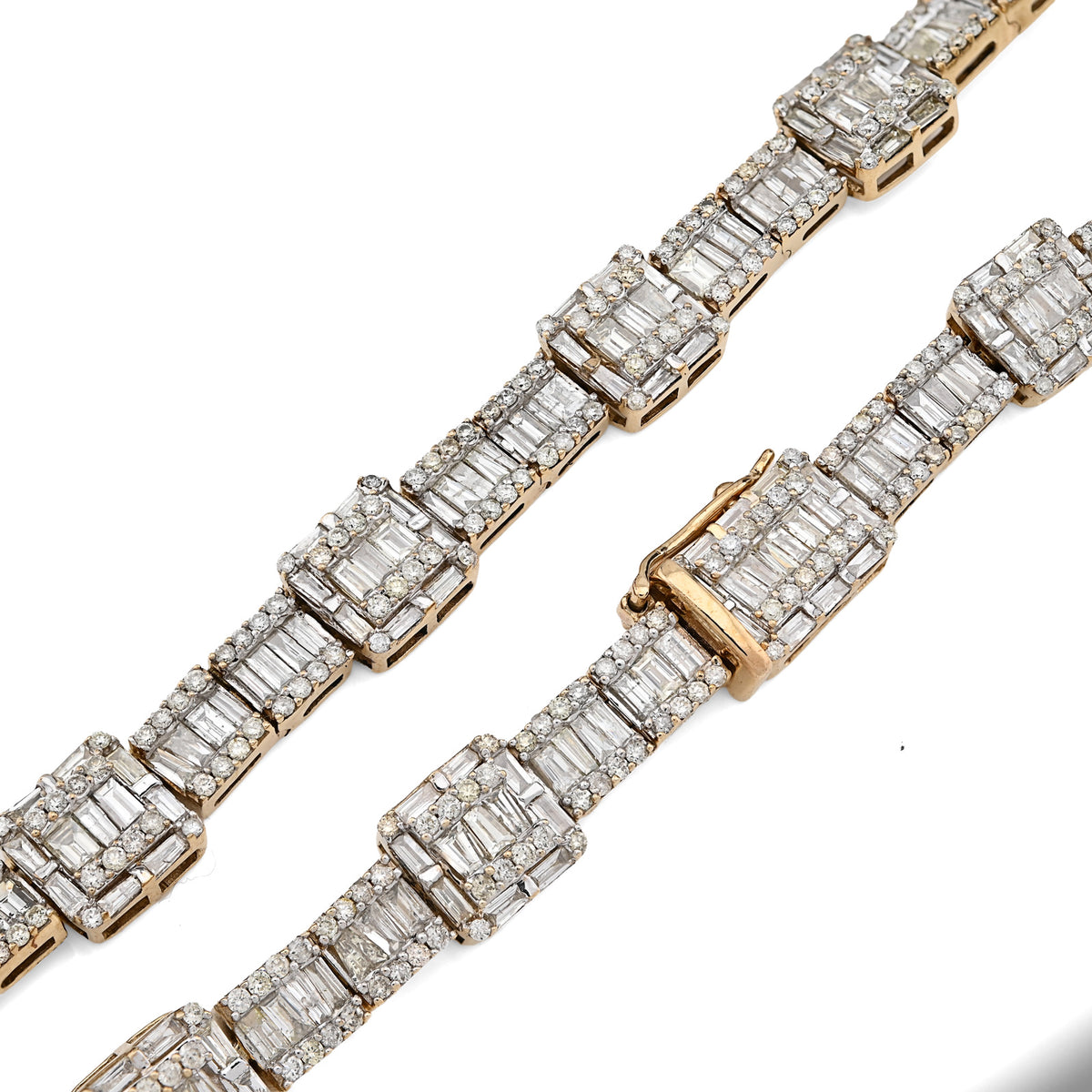 10K Yellow Gold 22CT Baguette/Round Natural Diamond Square and Rect Link Shape Mens Necklace 22" — view 7