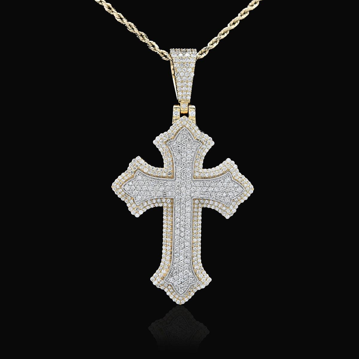 10K Yellow & White Gold 5 CT Natural Diamond Religious Cross Pendant Men Women Charm — view 9
