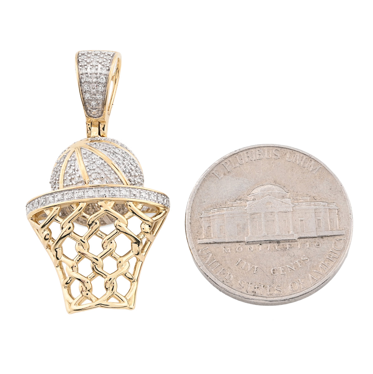 10K Yellow Gold 0.20 CT Natural Diamond Basketball & Net Charm 34.4 MM Men Pendant — view 7