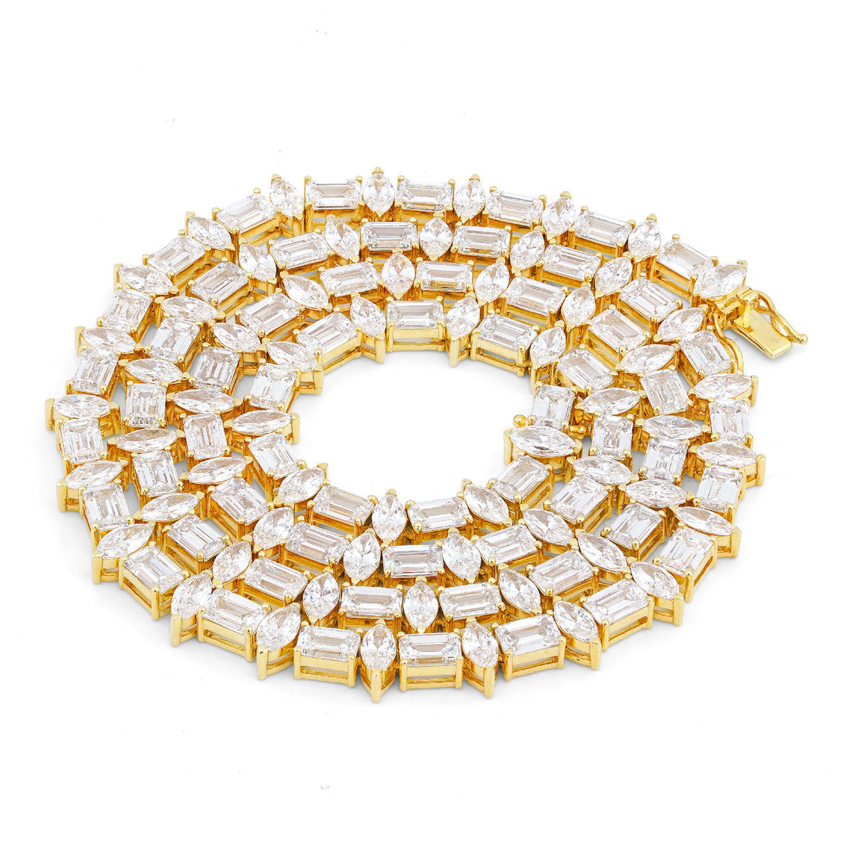 10K Yellow Gold 80CT 75 Pointer Emerald/Marquise Solitaire Lab Diamond 24" Men Women Tennis Chain — view 9