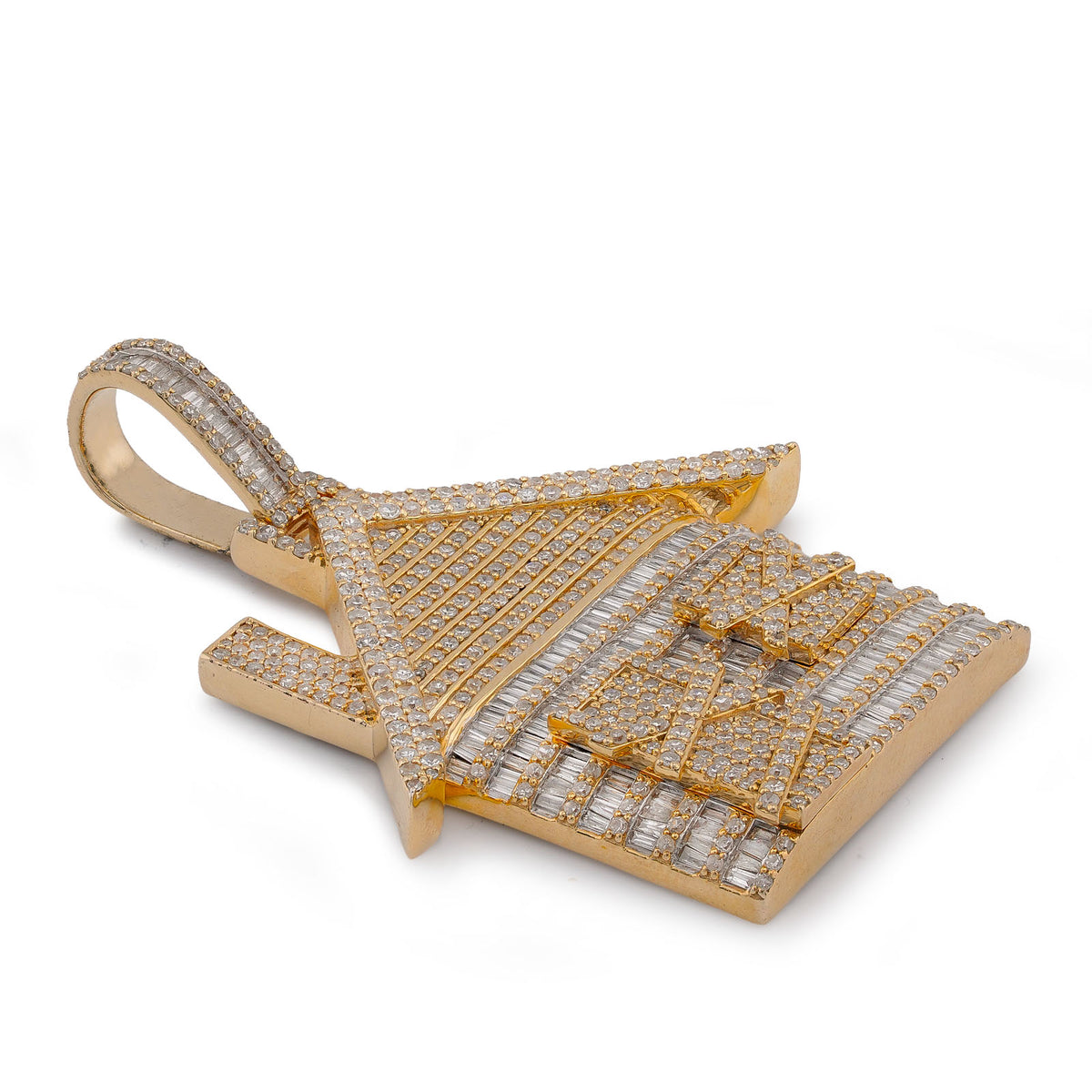 10K Yellow Gold Trap House Round/Baguette 9CT Natural Diamond Charm Pendant — view 9