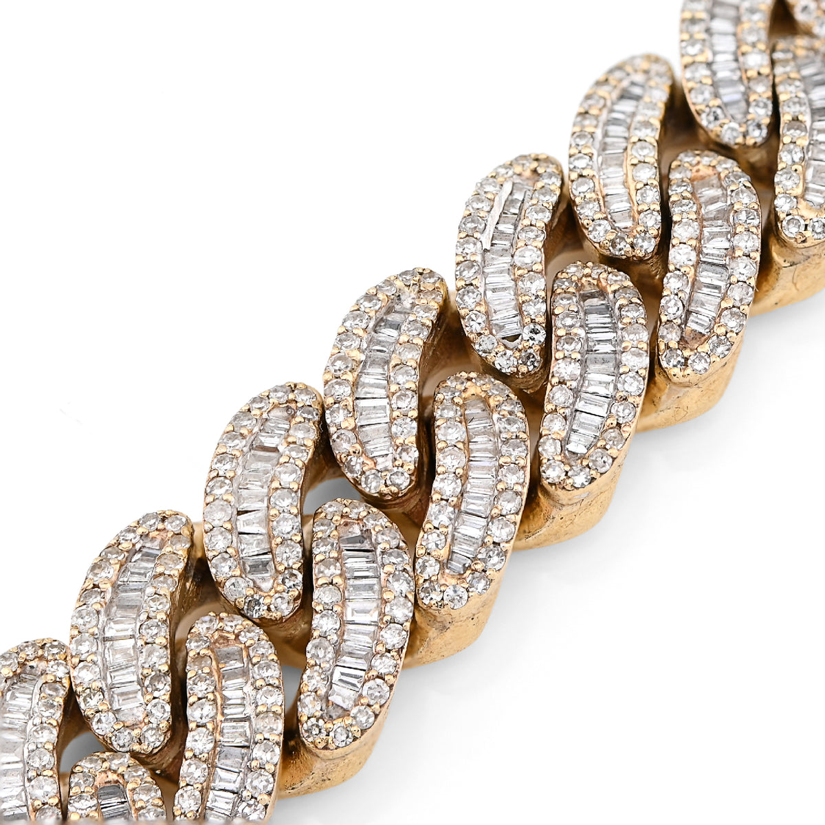 10K yellow Gold 8CT Natural Diamond Round/Baguette 11.5MM Cuban Link Bracelet 8" Men 70.2g  — view 2