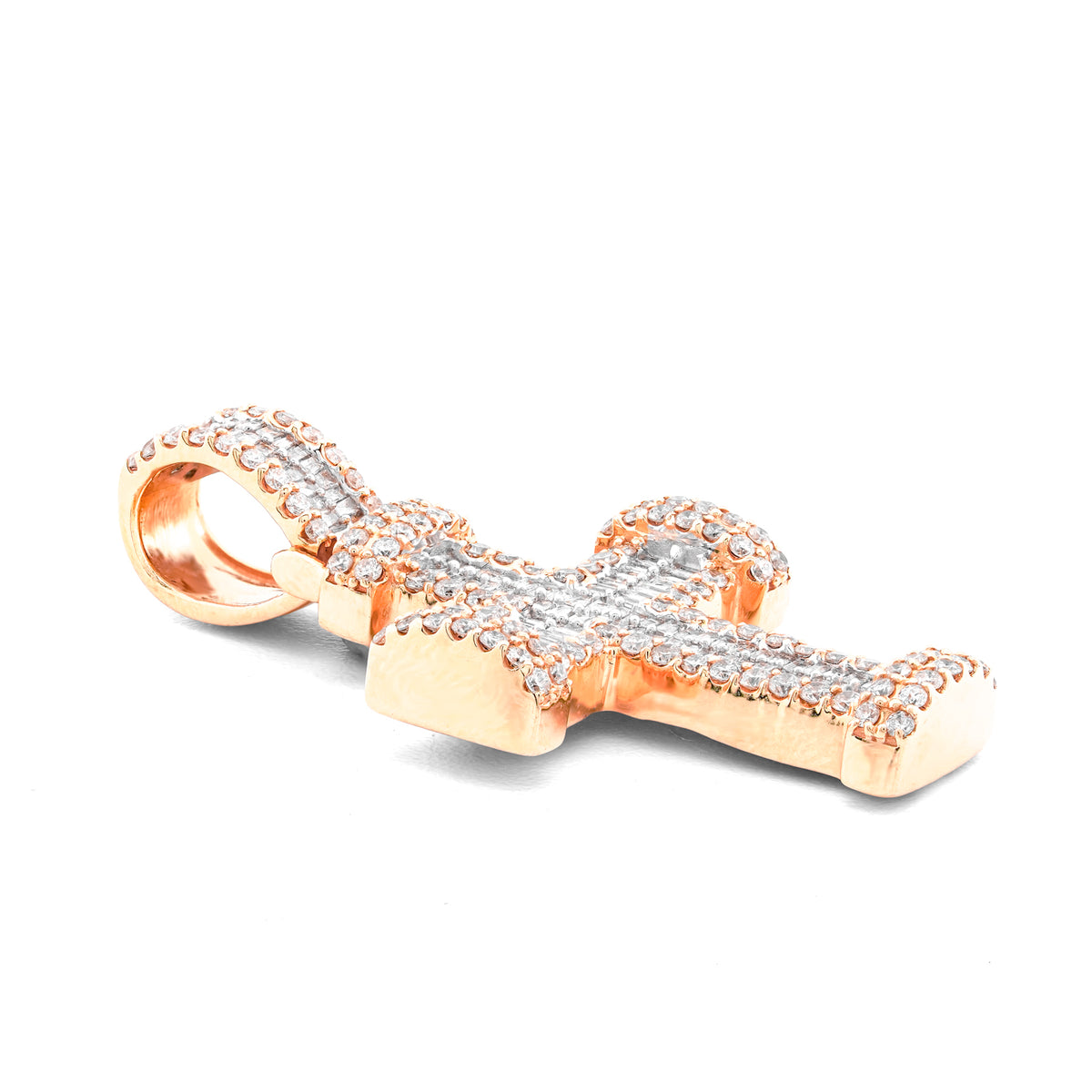 Cross Charm Baguette/ Round 1.55ct Natural Diamond 10K Gold Men Women Pendant