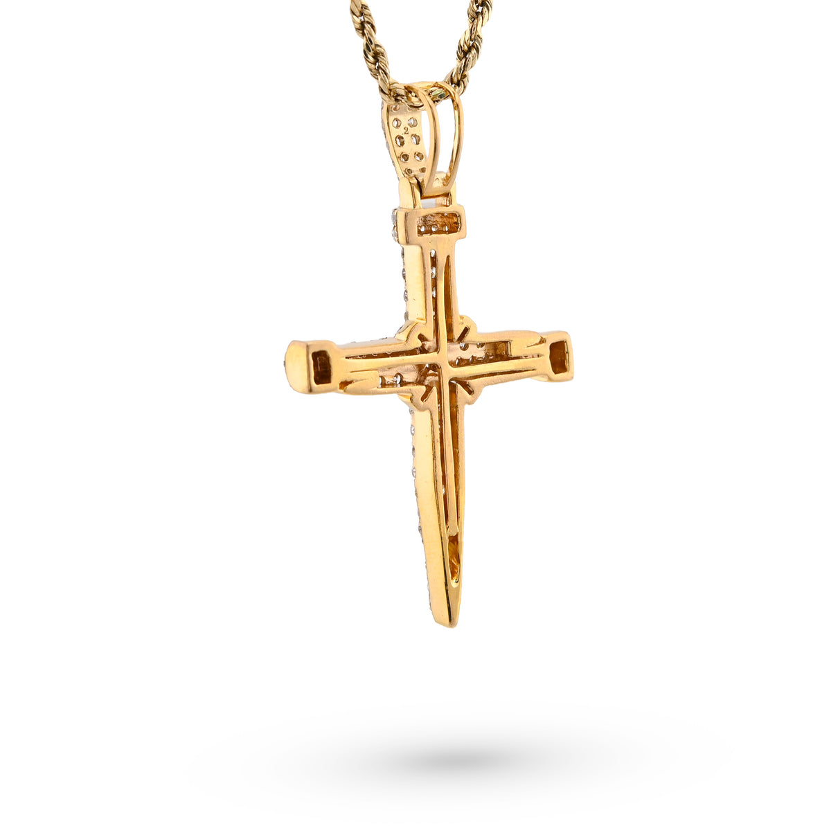 10K Yellow Gold 1.5CT Nail Cross Pendant Natural Diamond Men Women Charm 49.5MM — view 7