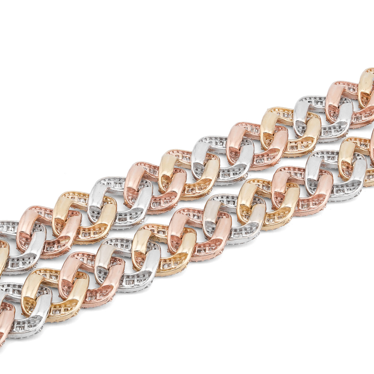10K 3-Tone Yellow/White/Rose Gold 26CT Natural Diamond Round/Baguette 13MM Chain Men 22" Necklace — view 9