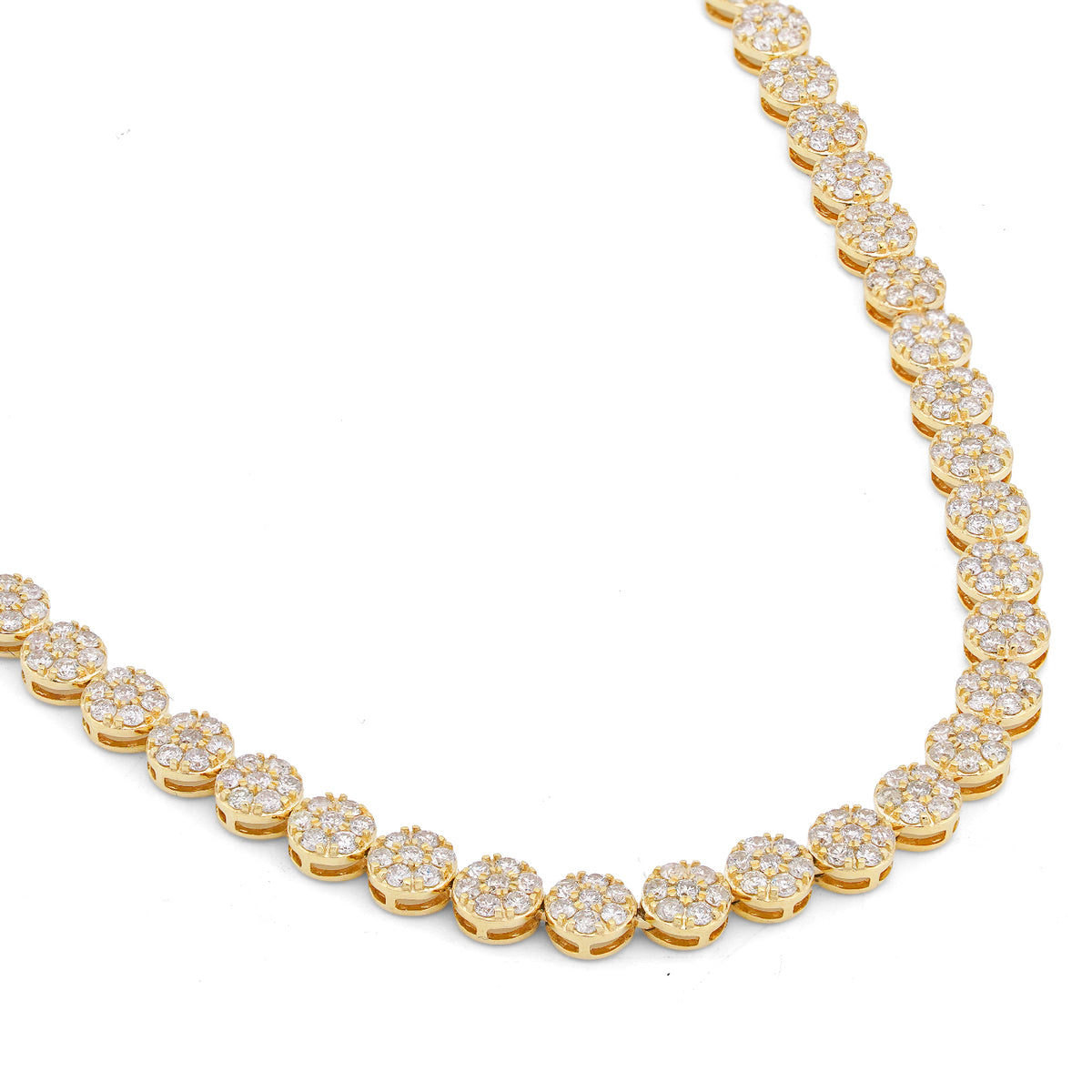 10K Yellow Gold 7CT Natural Diamond Flower Cluster Round 4MM 22" Men Women Necklace — view 5