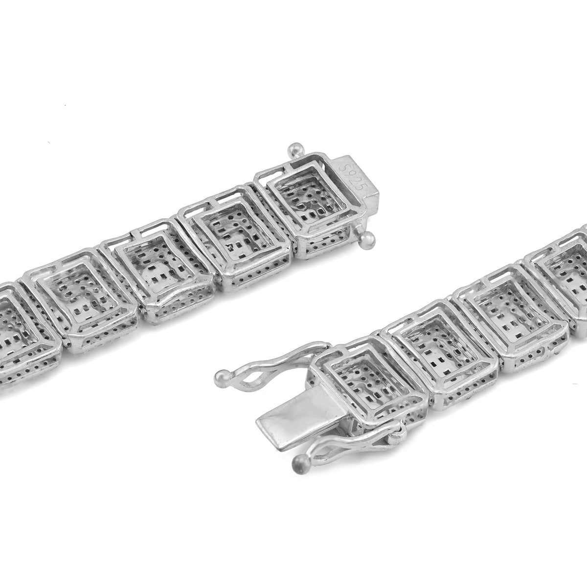 925 SS Natural Diamond Baguette/Round 12CT Rectangular Link Tennis Chain — view 5