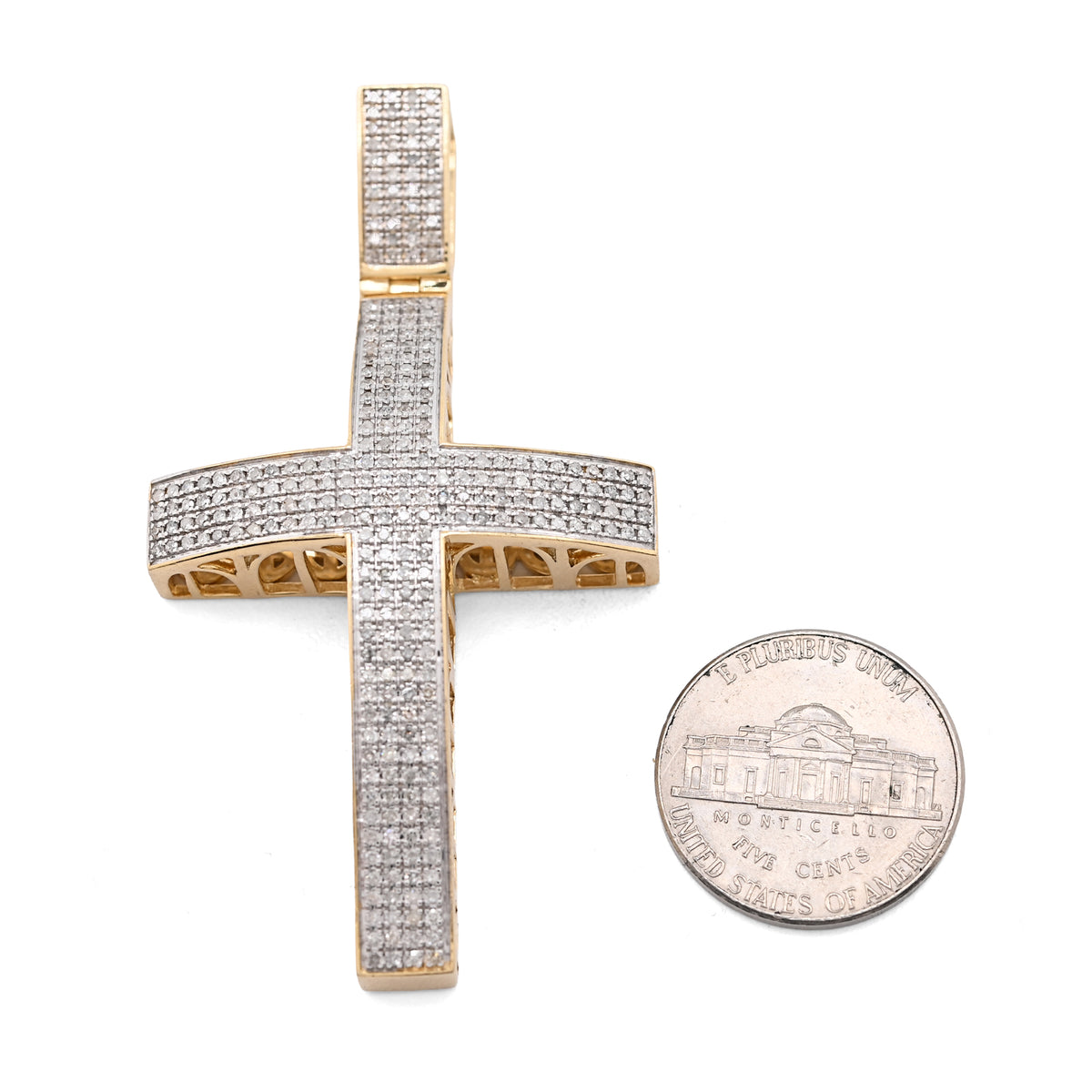 10K Yellow Gold 1.45 CT Natural Diamond Religious Cross Pendant Men Charm — view 8