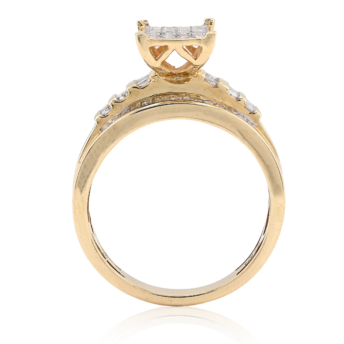 10K Yellow Gold 0.50CT Round/Baguette Natural Diamond Rectangular Women Band Ring — view 6