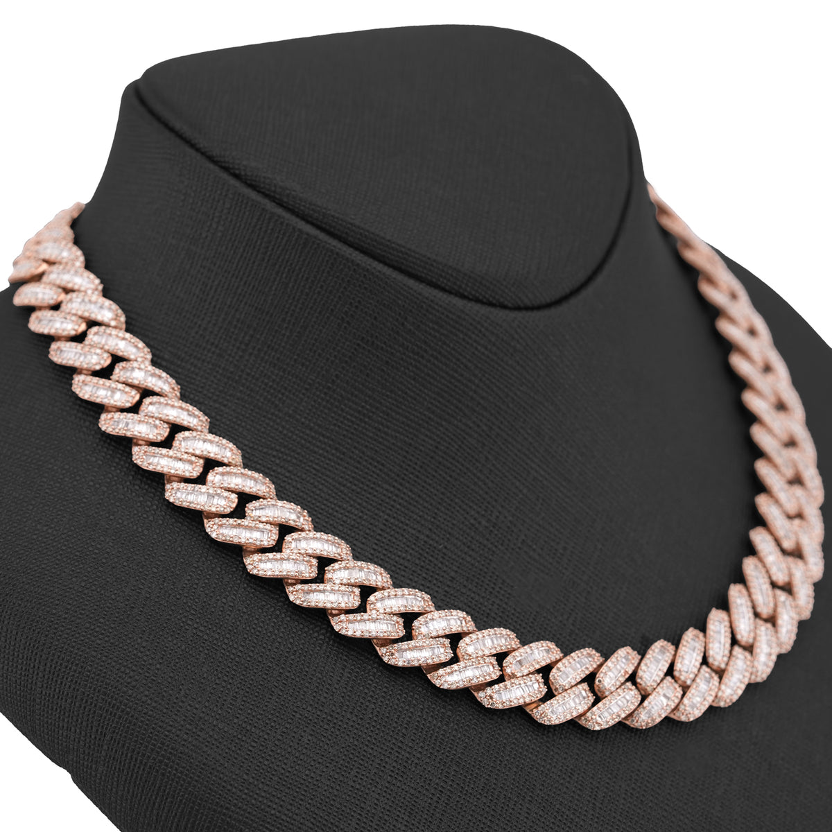 10K Rose Gold 18.2CT Baguette/Round Natural Diamond 18" Cuban Link 13MM Men Chain — view 10