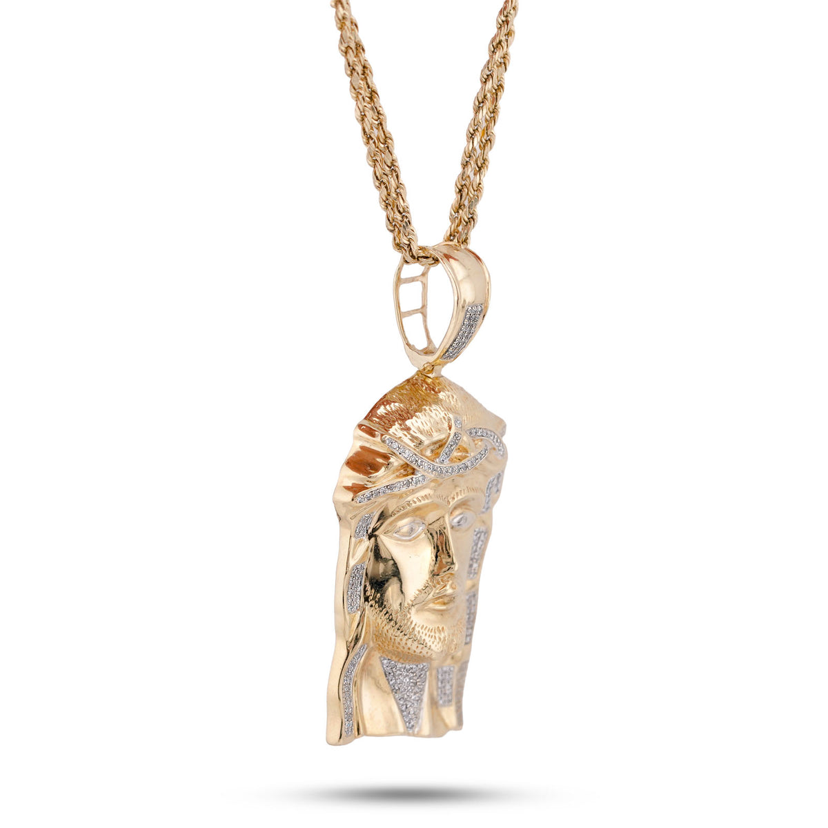 10K Yellow Gold 3CT Natural Diamond Jesus Head Men Charm — view 2