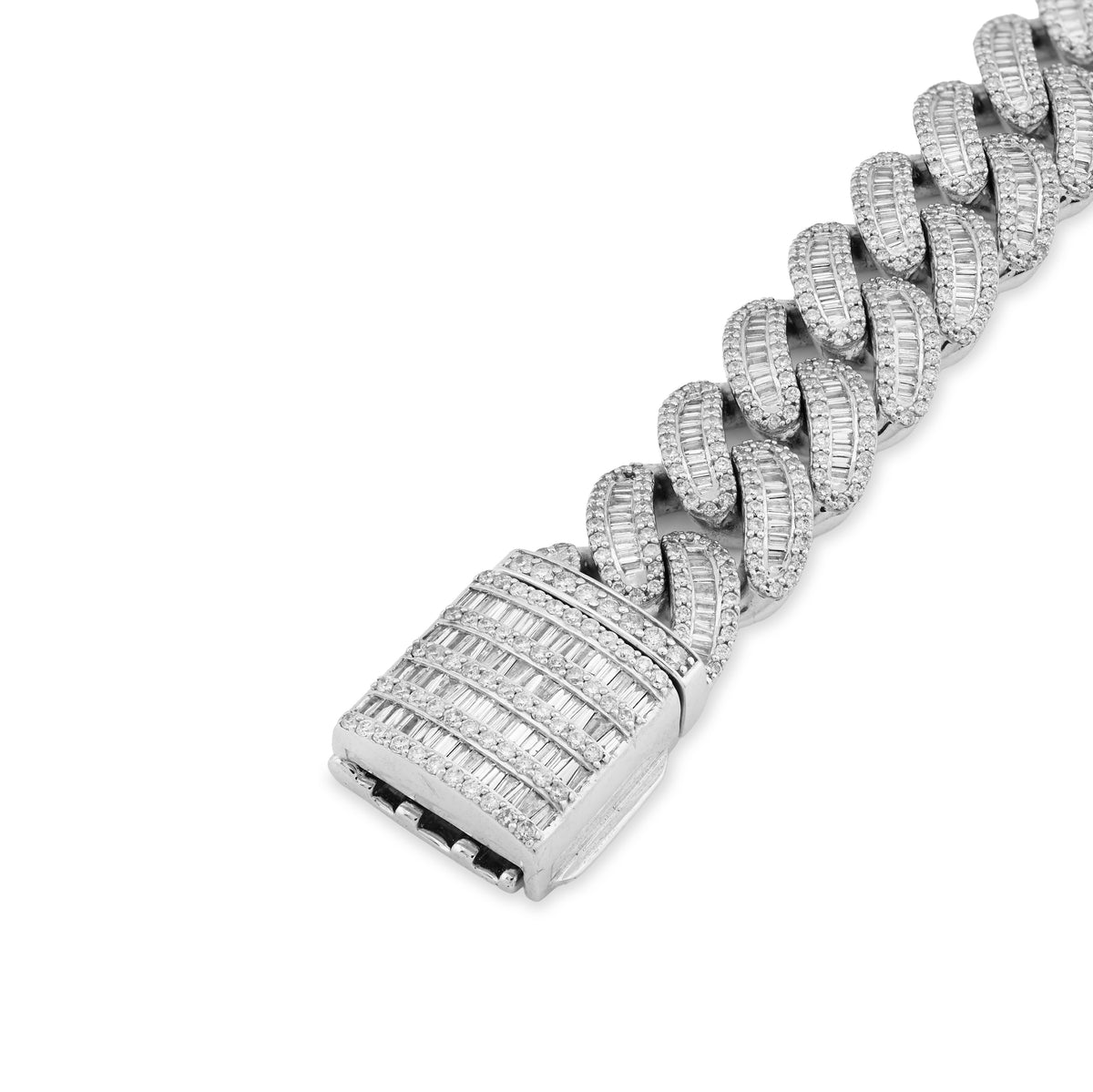 10K White Gold 6.75CT natural Diamond Round/Baguette Cuban Link 11.5MM Bracelet 8" Men  — view 4