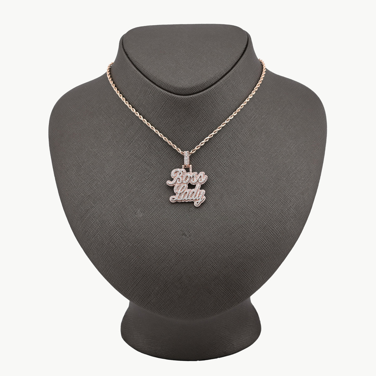10K Rose Gold 1.12 CT Natural Diamond "BOSS LADY" Pendant Women 36 MM — view 9