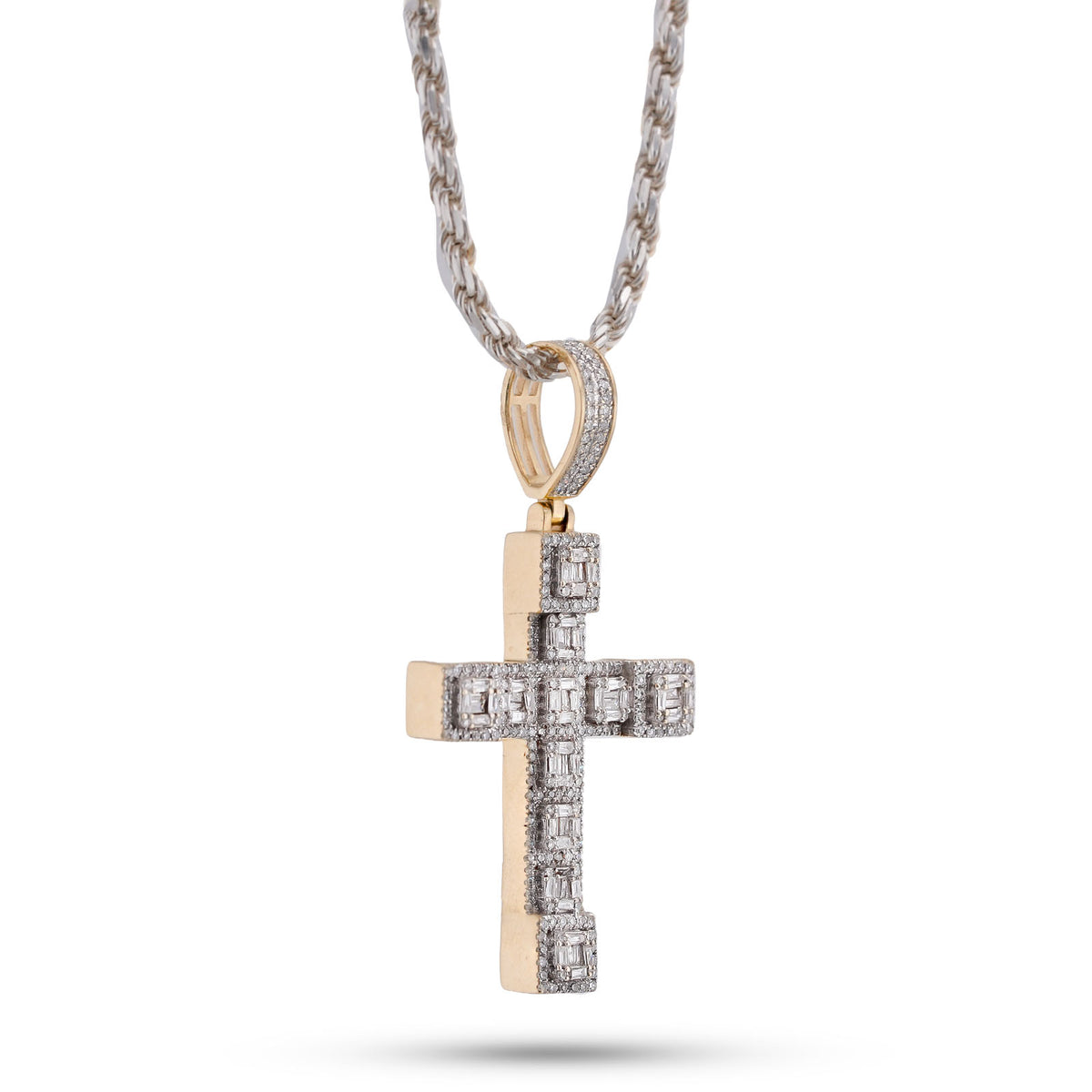 10K Yellow Gold 3CT Natural Diamond Baguette Cross Pendant Men Women Charm — view 3