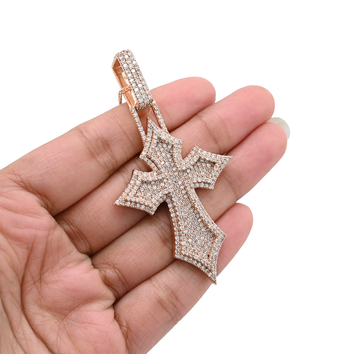 14K Rose Gold 4.27 CT Natural Diamond Religious Cross Pendant 23.1 g Men Charm — view 4