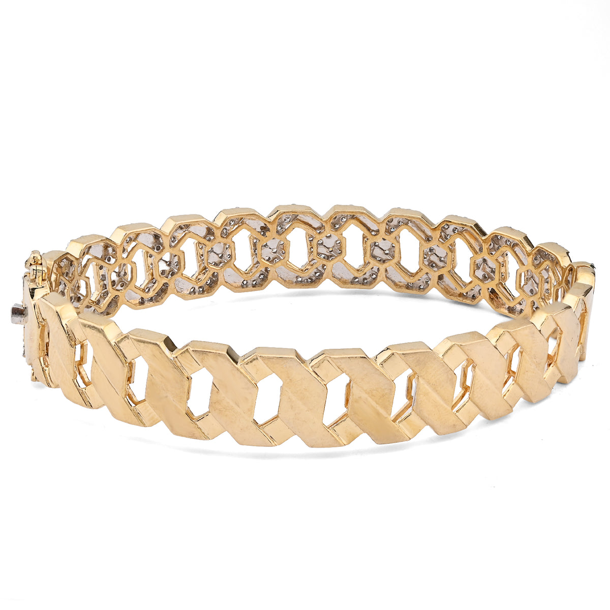 10K Yellow Gold 3.5CT Natural Diamond 2 Row Cuban Link Bangle Men 13MM Bracelet — view 6