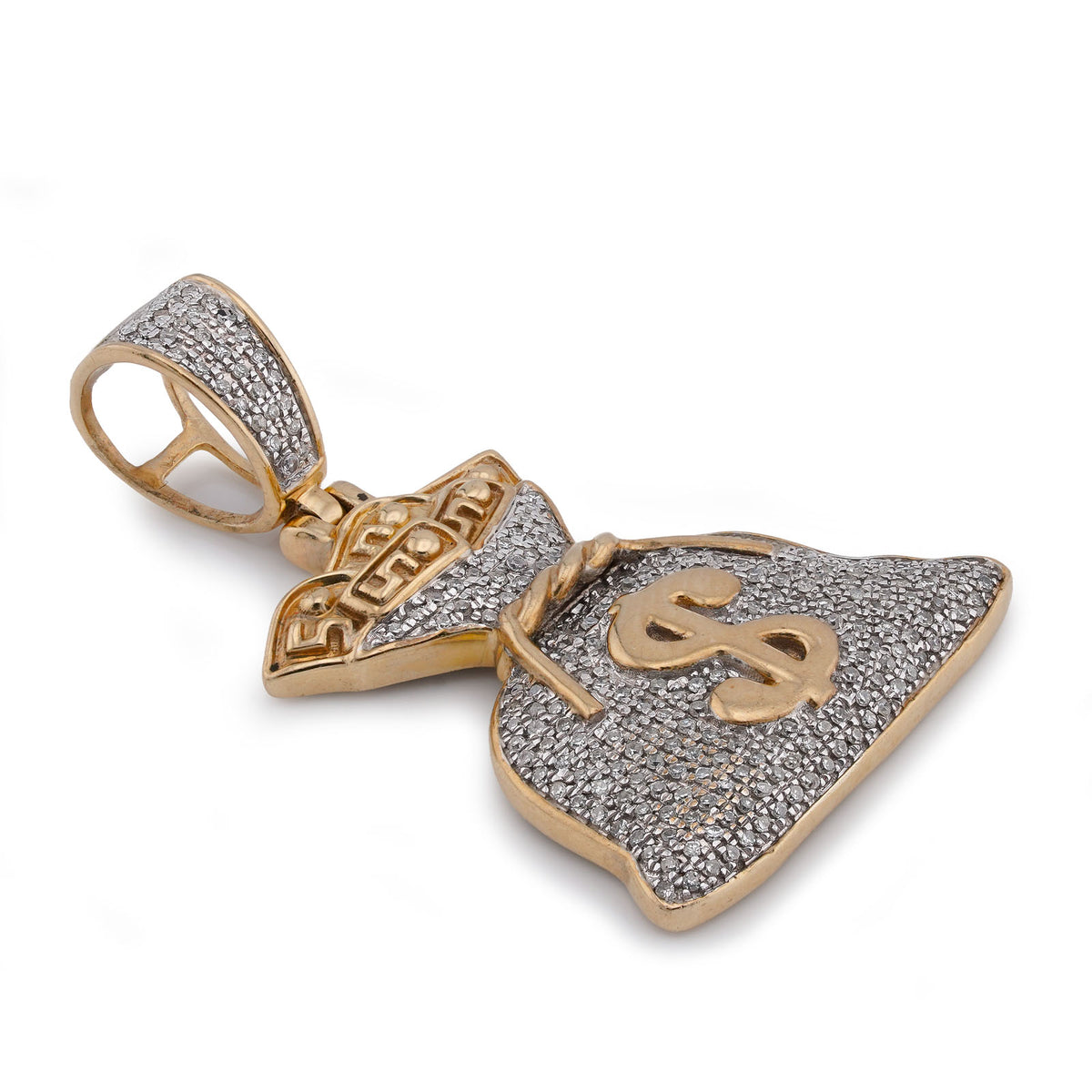 10K Yellow Gold Money Bag "$" Natural Diamond 1.5CT Men Women Charm Pendant — view 8