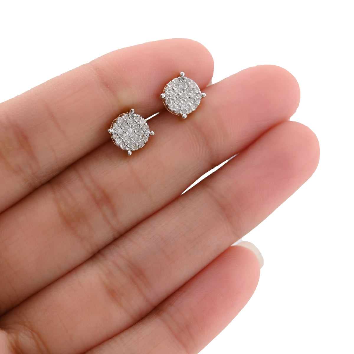 10K Yellow Gold 0.40 CT Natural Diamond Round Flat Studs Men Women Earrings — view 5