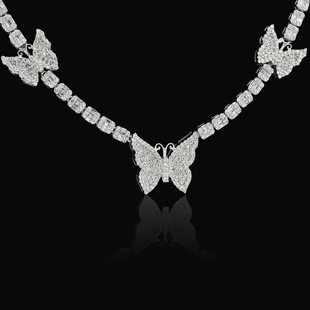 10K White Gold 5.48 CT Round & baguette Natural Diamond Butterfly Tennis Chain 18" Women Necklace 26.5 g — view 10