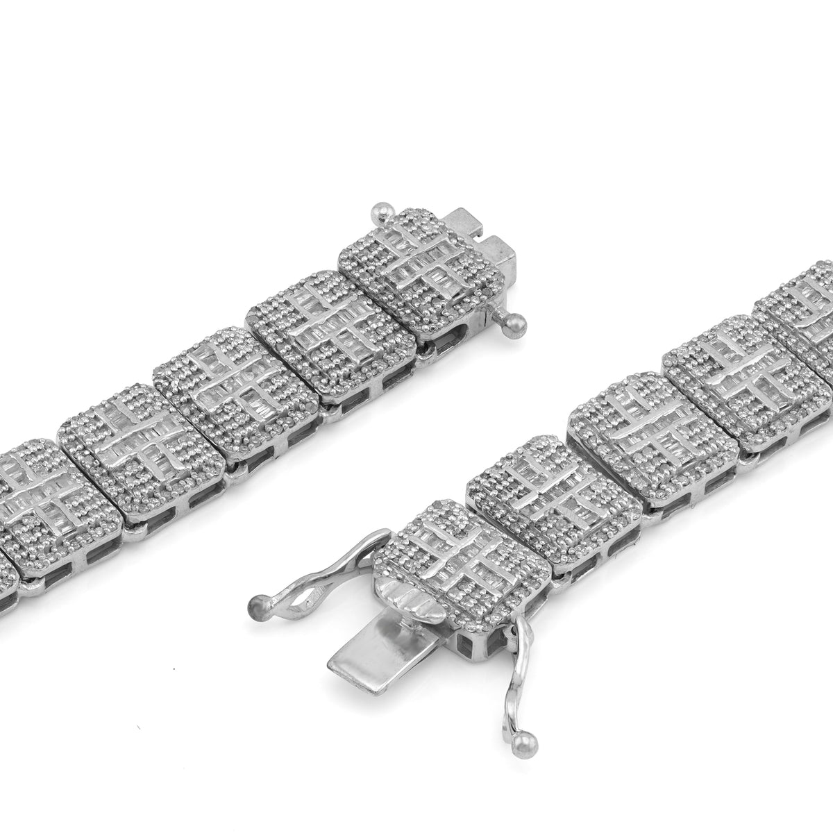 925 SS Natural Diamond Baguette/Round 12CT Rectangular Link Tennis Chain — view 6