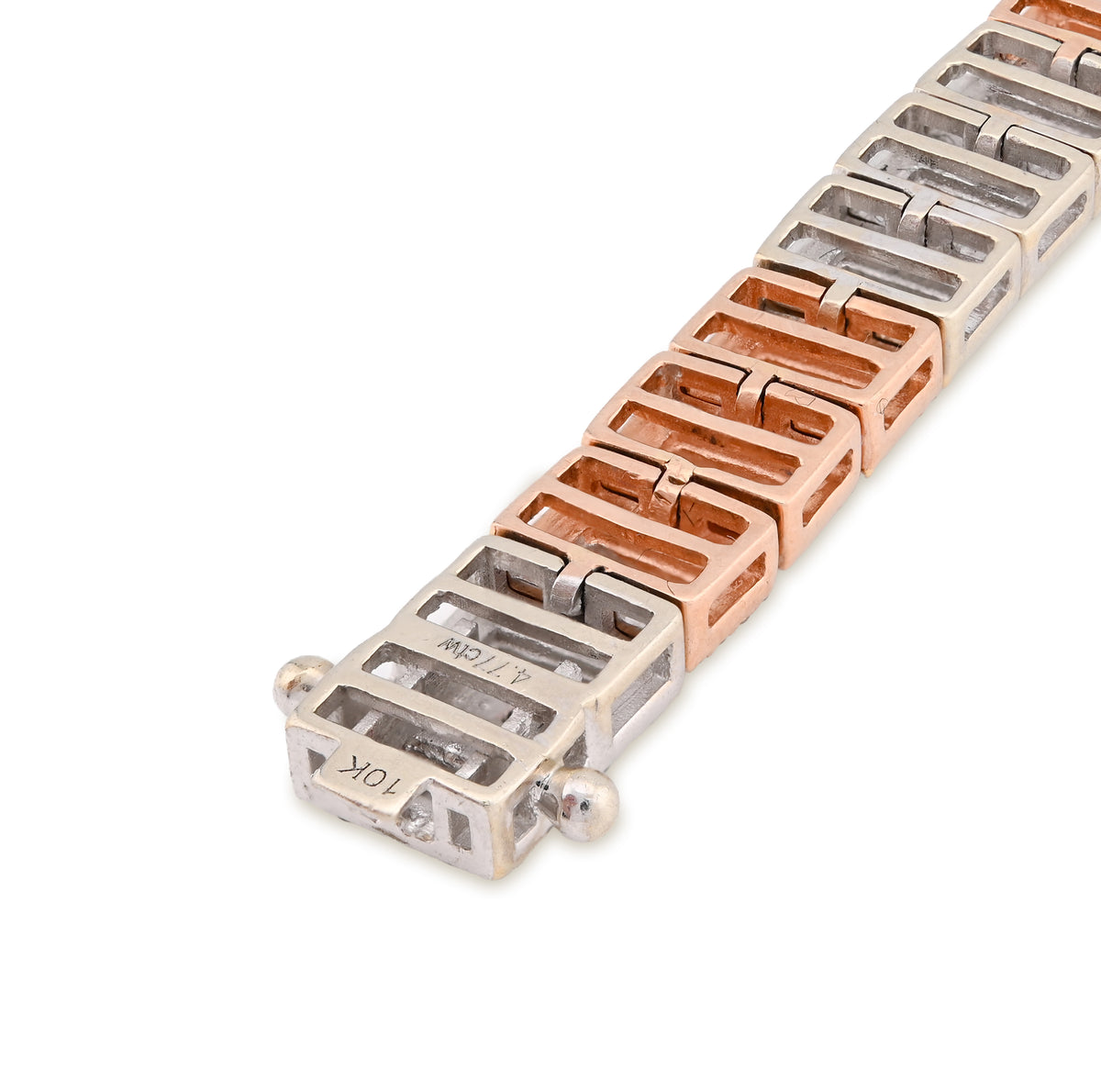 10K Rose/White Gold 2 Tone 4.77CT Natural Baguette/Round Diamond 7MM 8" Tennis Bracelet 23.7g — view 7