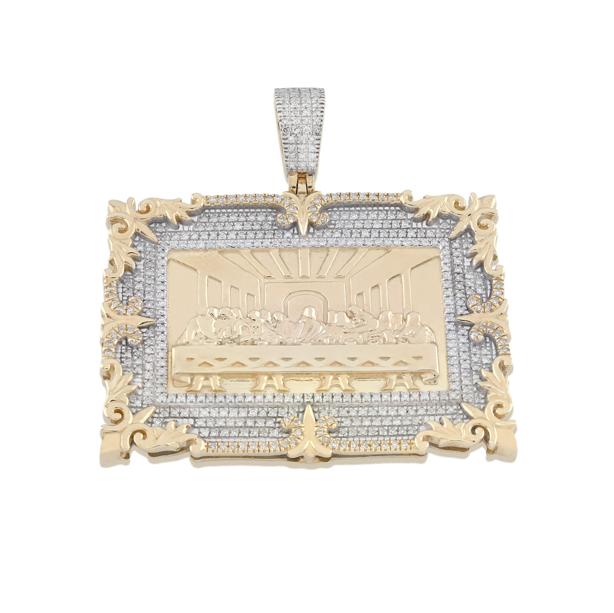 10K Yellow Gold 0.80 CT natural Diamond Last Supper Pendant Rectangular Men Women Charm 41.6 MM 14.7g — view 2