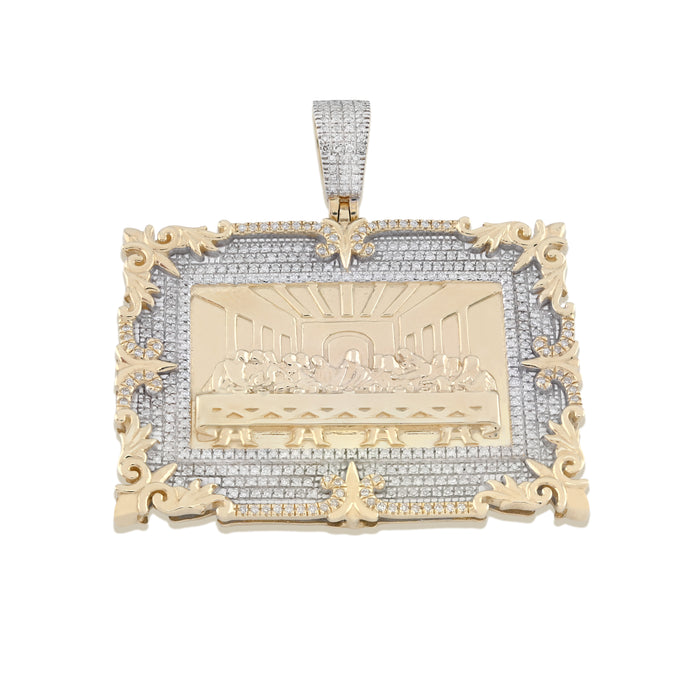10K Yellow Gold 0.80 CT natural Diamond Last Supper Pendant Rectangular Men Women Charm 41.6 MM 14.7g — view 2