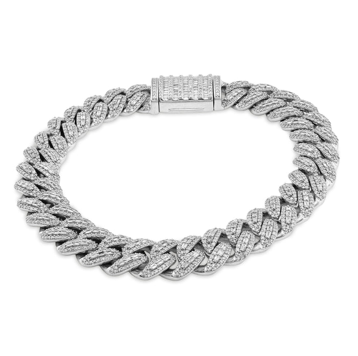 10K White Gold 7.5CT Natural Diamond Round/Baguette 8MM Cuban Link Bracelet 8" 48.8g — view 1