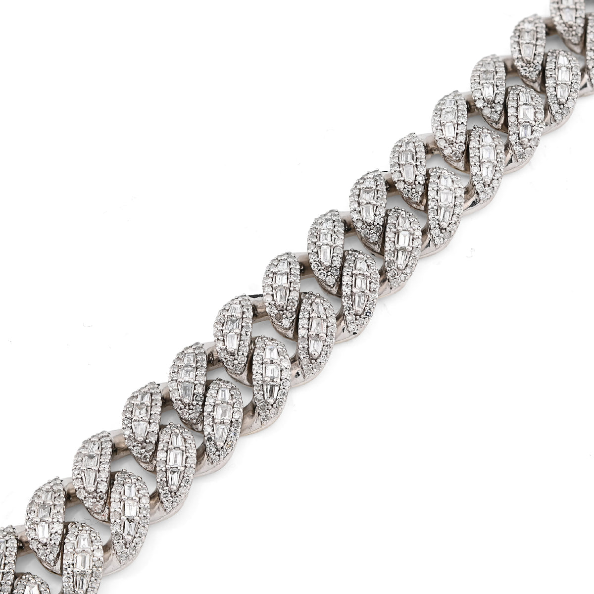 10K White Gold 3.90CT Natural Diamond Round/Baguette 8.5MM Cuban Link Bracelet Men 7.5" — view 3