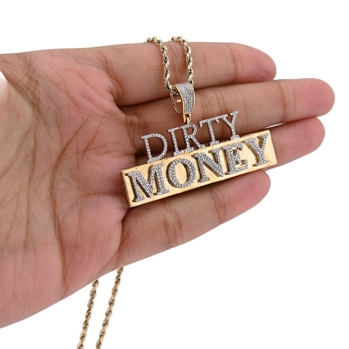 10K Yellow Gold "DIRTY MONEY" Custom Charm 1CT Natural Diamond 2.1" — view 4