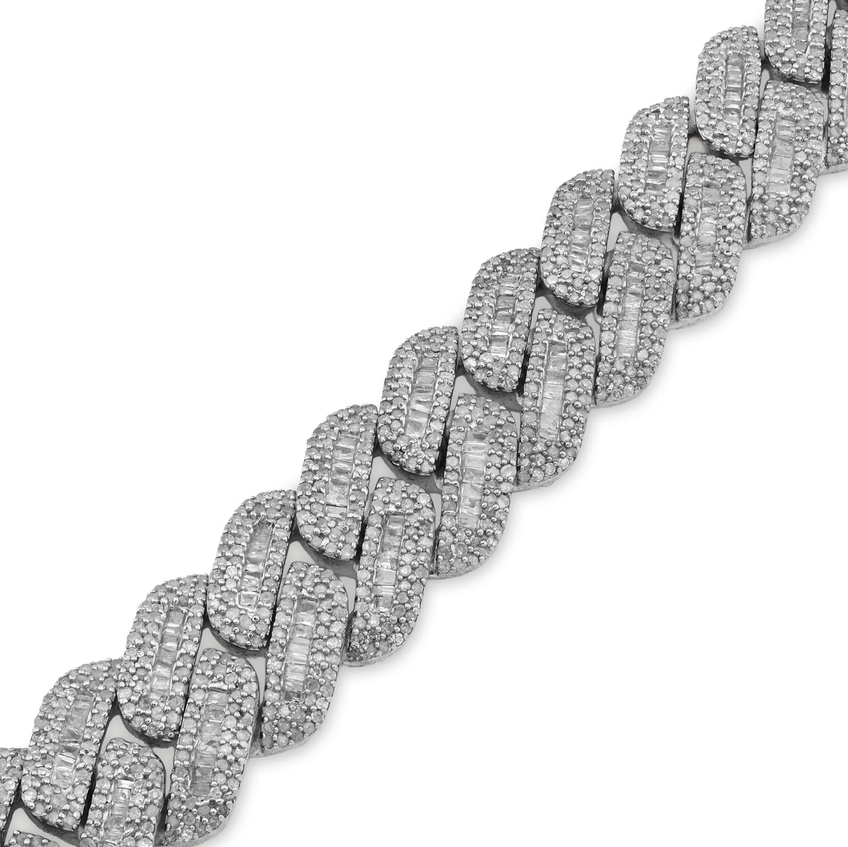 925 SS 9.63CT Natural Diamond Round/Baguette 12MM 8" Cuban Link Men Bracelet 46.5g — view 3