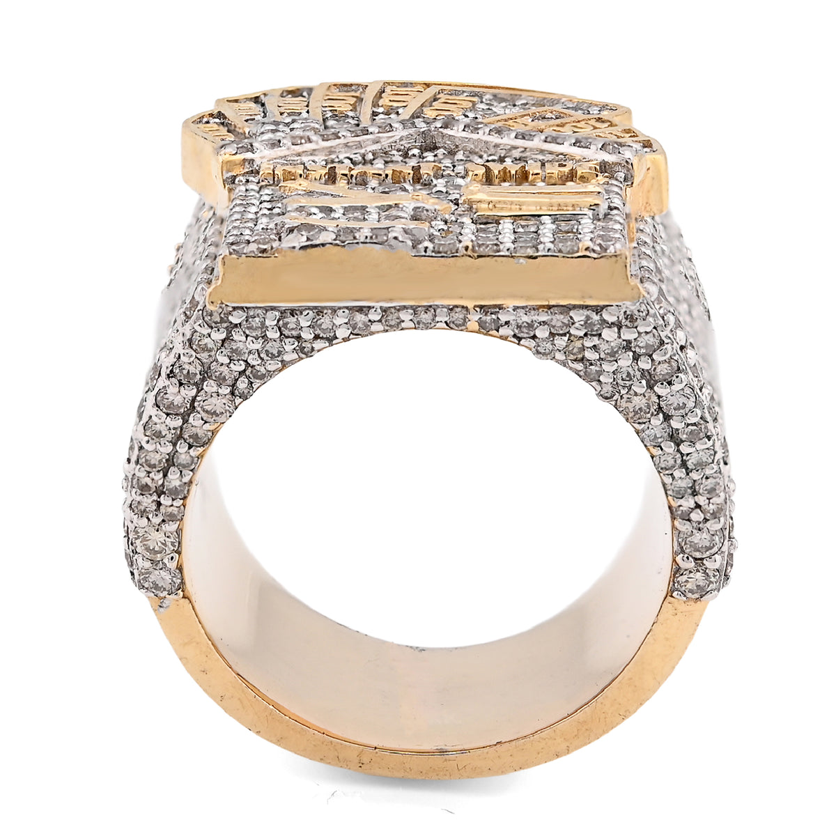 10K Yellow Gold 3.10CT Natural Diamond Trap House $100 Bill Top Men Pinky Ring 24.2g — view 6