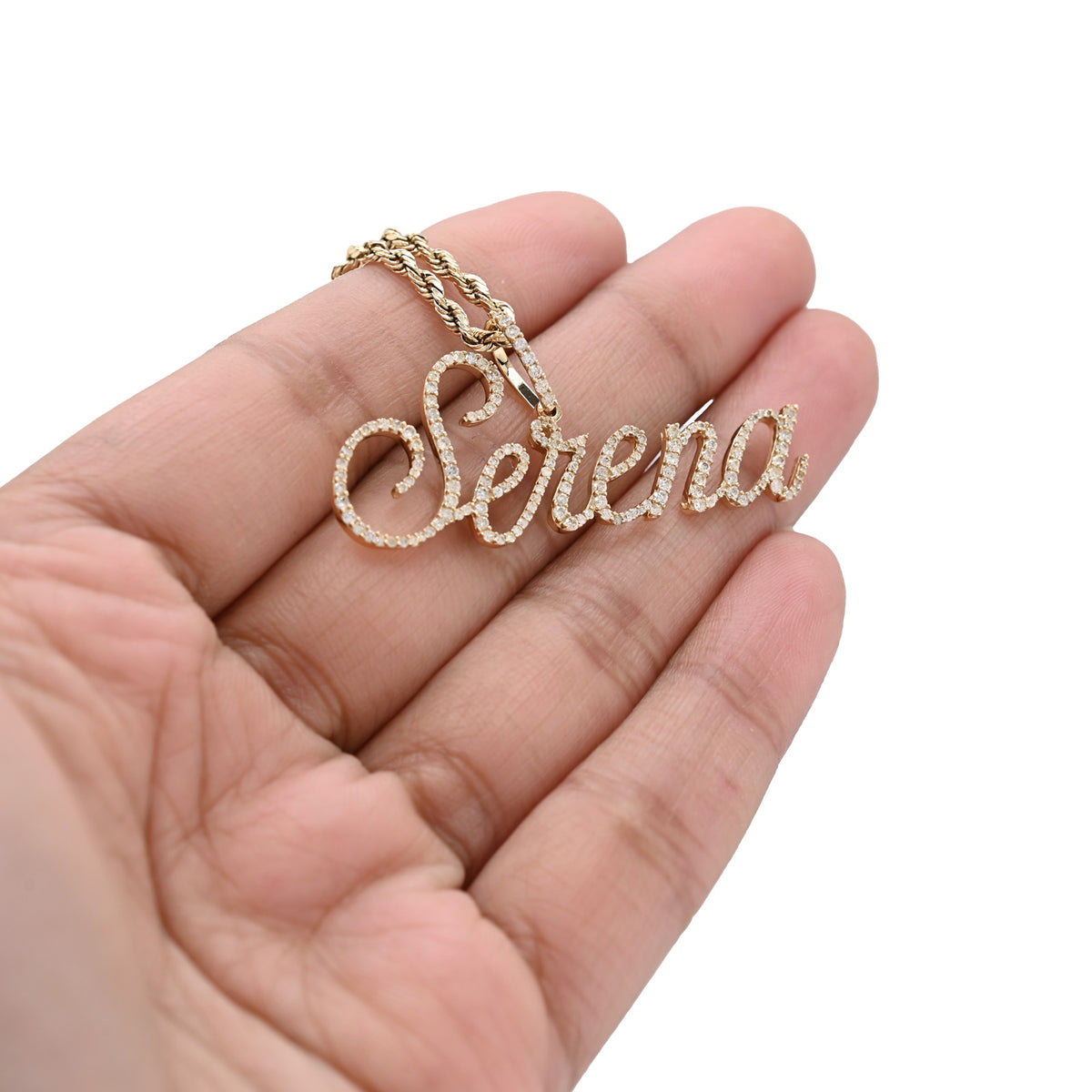 10K Yellow Gold 1 CT Natural Diamond "SERENA" Name Pendant 3.1 g Women Charm — view 1