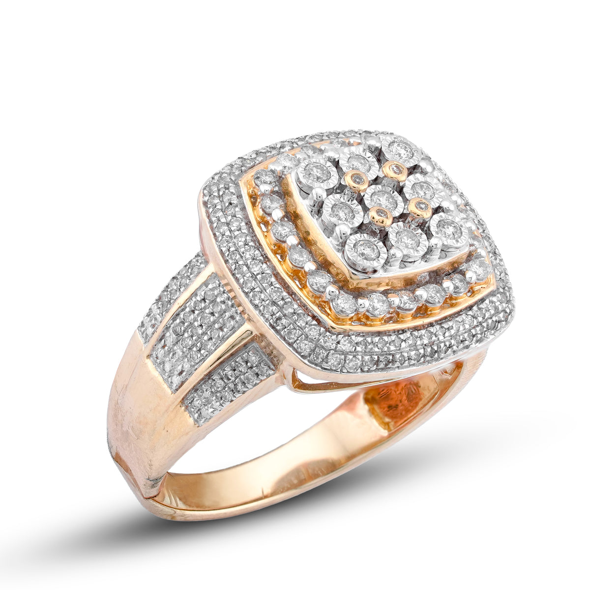 Multi Level Halo Ring Illusion set Natural Diamond 0.75CT 14K Yellow Gold Ring