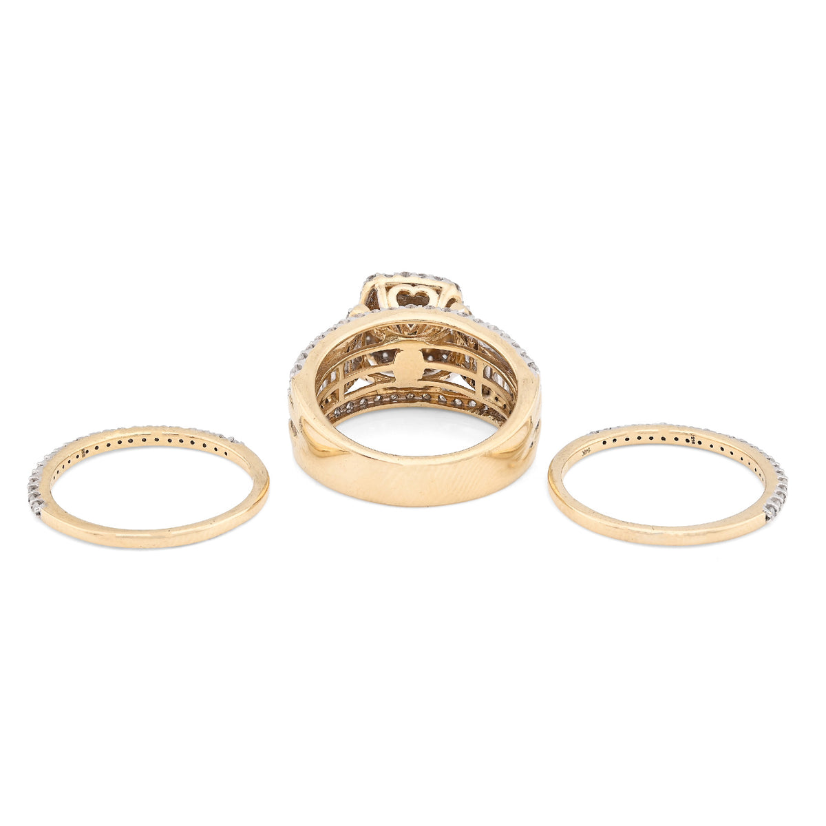 14K yellow Gold Round/Baguette 2.10CT Natural Diamond 3 band Square centre Women Wedding Ring Band — view 6