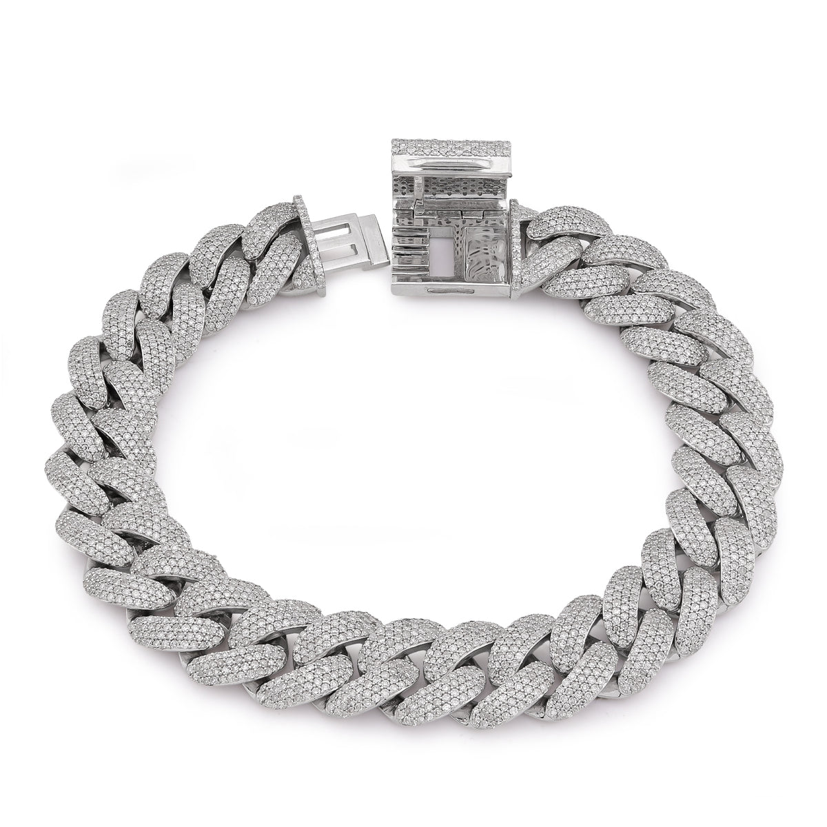 Cuban Link 12MM All White Natural Diamond 7.31CT 925 Silver Men Bracelet 8" — view 7