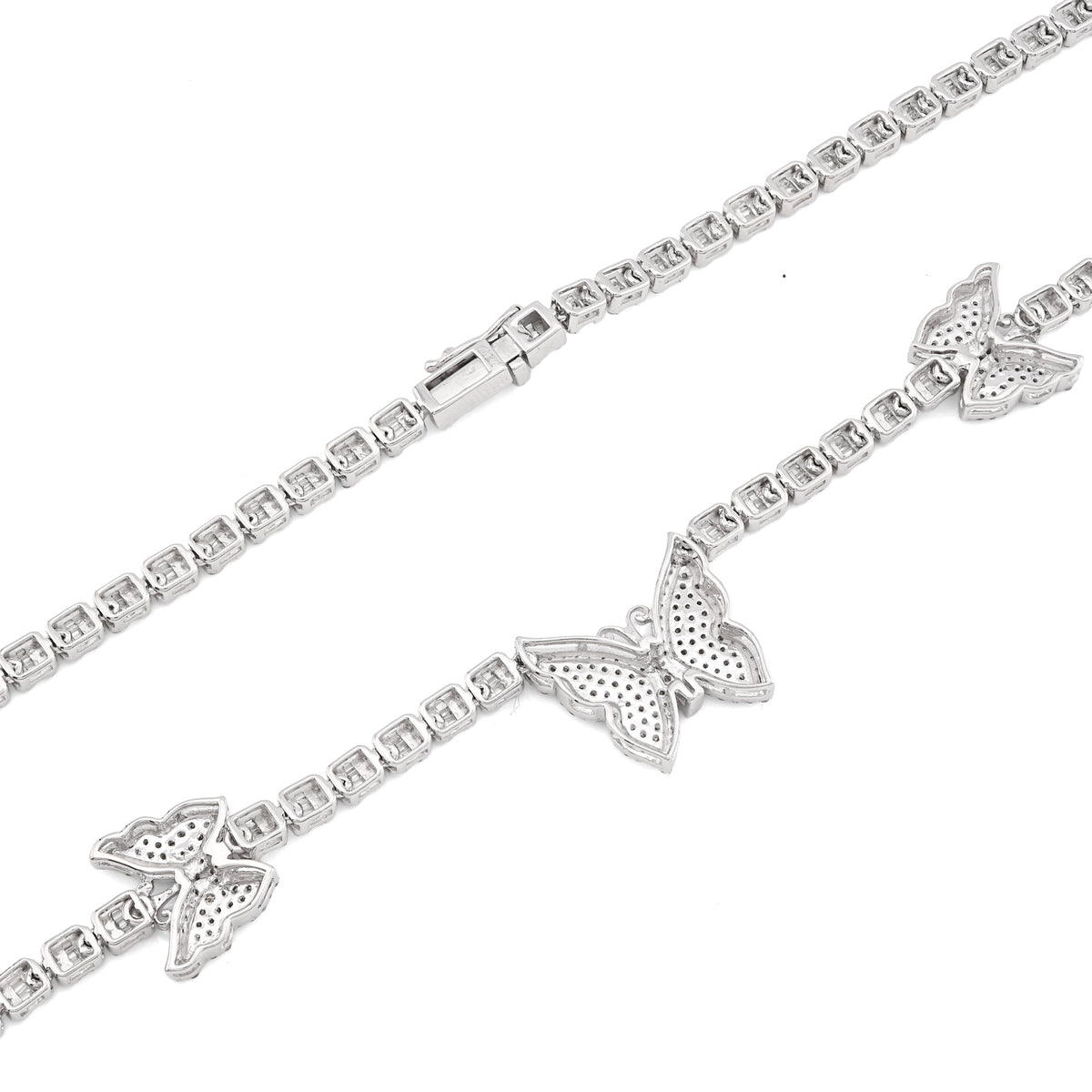 10K White Gold 5.48 CT Round & baguette Natural Diamond Butterfly Tennis Chain 18" Women Necklace 26.5 g — view 4