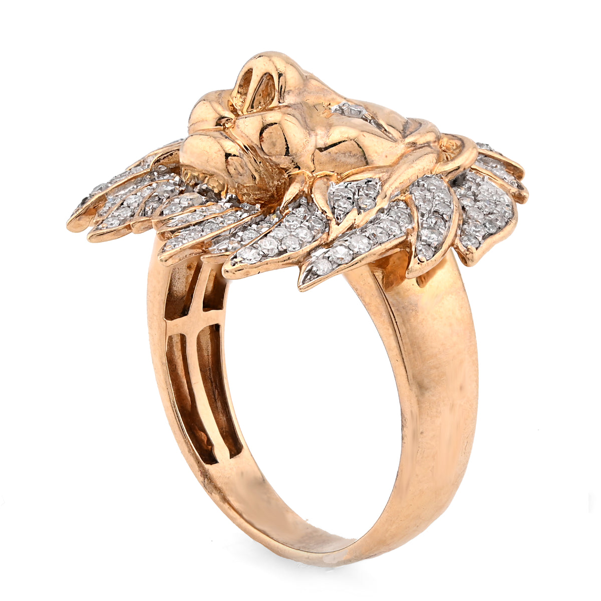10K Yellow Gold 1.87CT Natural Diamond Lion Head Men Pinky Ring — view 5