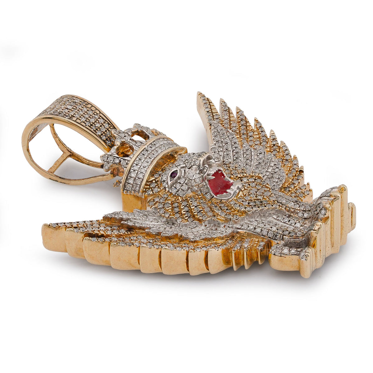 10K Yellow Gold Lion w/ Wings & Crown 4.89CT Natural Diamond Charm — view 9