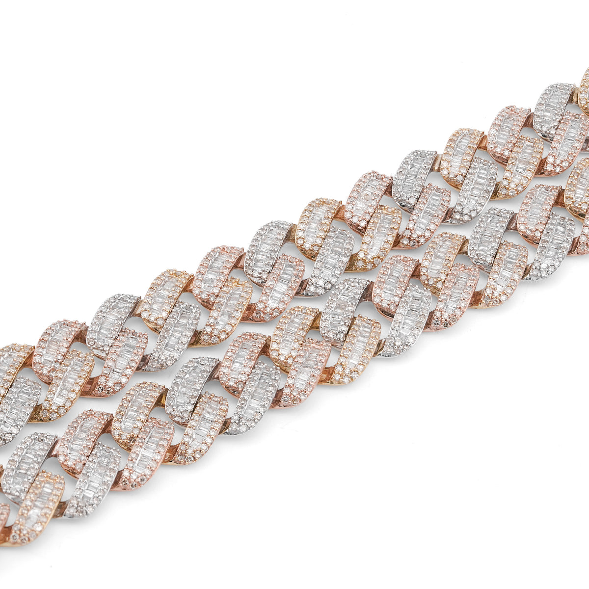 10K 3-Tone Yellow/White/Rose Gold 26CT Natural Diamond Round/Baguette 13MM Chain Men 22" Necklace — view 8