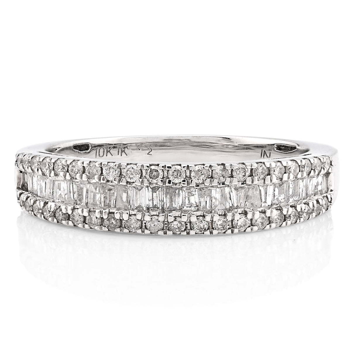 10K White Gold 0.50CT Natural Diamond Round/Baguette Women Band Ring — view 1